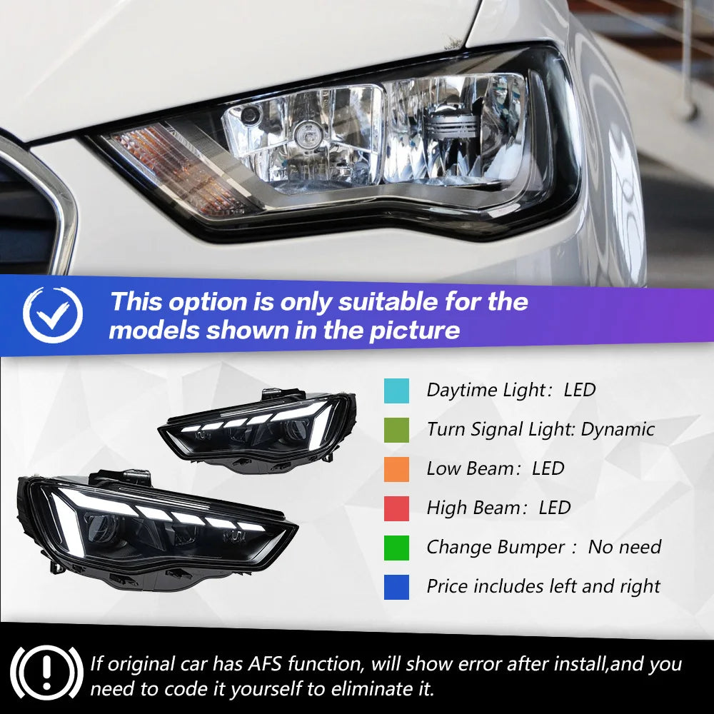 Car For Audi A3 8V 2013-2016 Sedan S3 Hatchback RS3 Headlights Drl Hella Led Bi Xenon Bulb Fog Lights Car Accessory Head Lamp