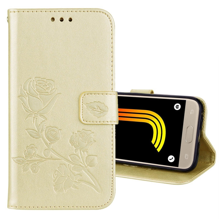 For Galaxy J3 (2017) / J330 (EU Version) Roses Pressed Flower Pattern Horizontal Flip Leather Case with Holder & Card Slots & Wallet