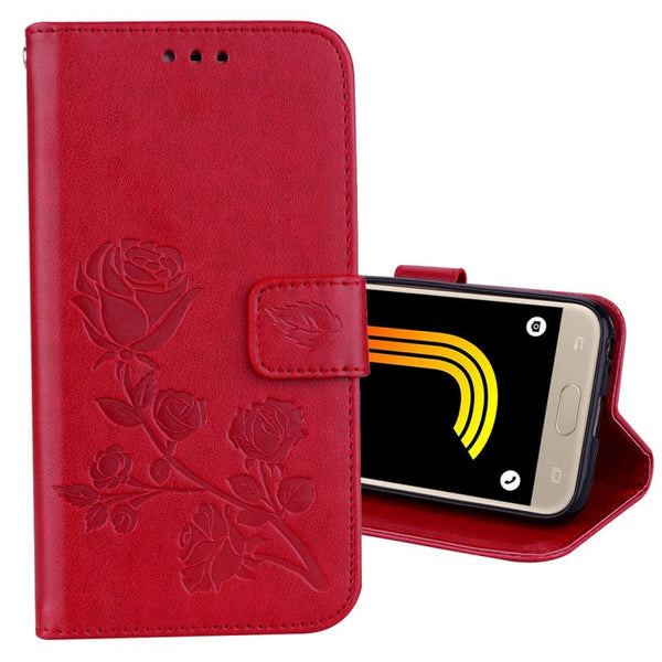 For Galaxy J3 (2017) / J330 (EU Version) Roses Pressed Flower Pattern Horizontal Flip Leather Case with Holder & Card Slots & Wallet