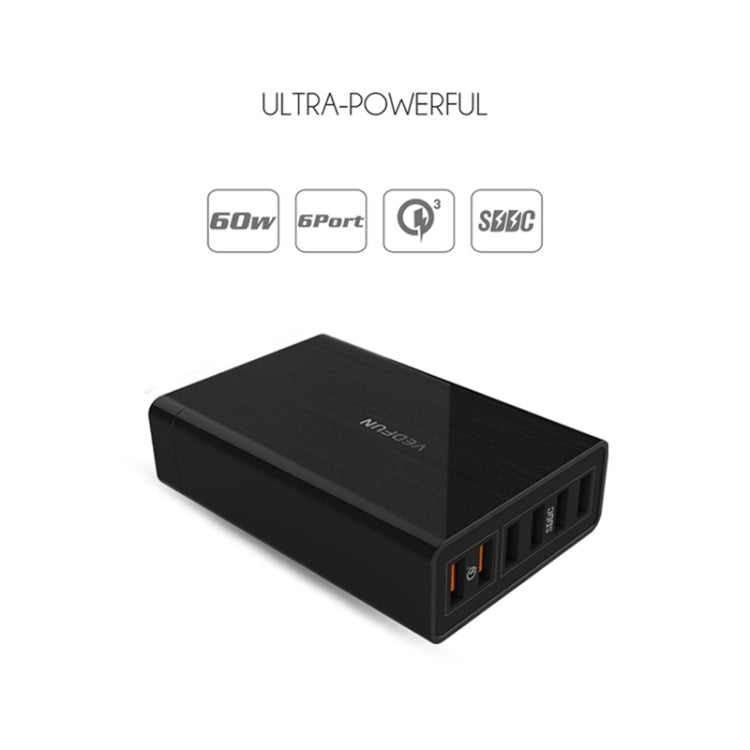 VEDFUN TurboCube D620 Six Ports Quick Charge 3.0 + SDDC Technology USB Charger, EU/US/UK Plug