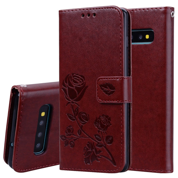 Rose Embossed Horizontal Flip PU Leather Case for Galaxy S10 Plus, with Holder & Card Slots & Wallet