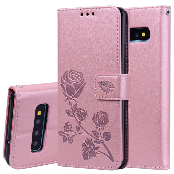 Rose Embossed Horizontal Flip PU Leather Case for Galaxy S10, with Holder & Card Slots & Wallet