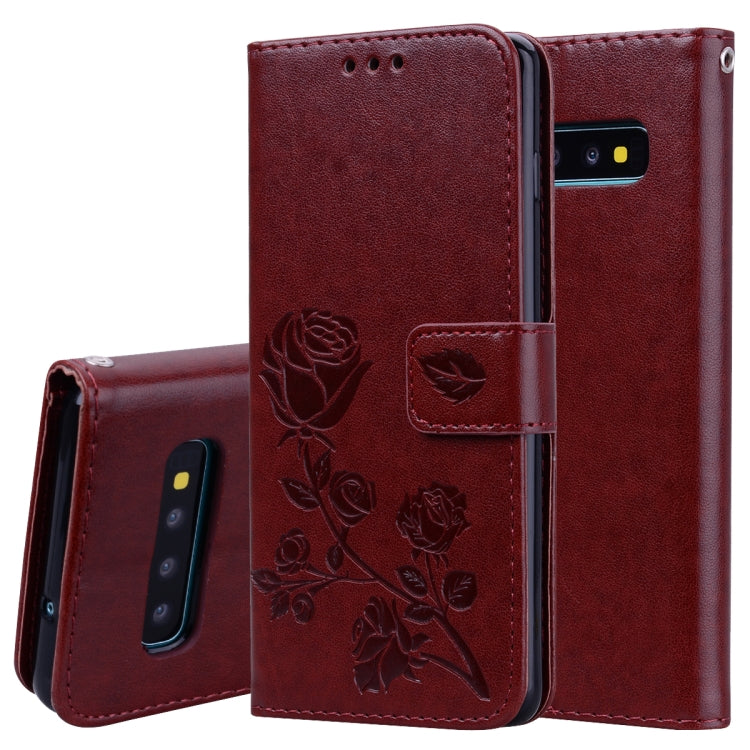 Rose Embossed Horizontal Flip PU Leather Case for Galaxy S10, with Holder & Card Slots & Wallet