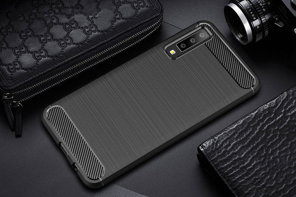For Galaxy A7 (2018) / A750 Brushed Carbon Fiber Texture TPU Shockproof Anti-slip Soft Protective Back Cover Case, For Galaxy A7 (2018)