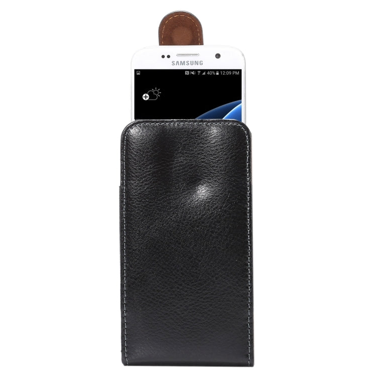 5.2 inch Litchi Texture Vertical Flip Upright Genuine Leather Case / Waist Bag with Rotatable Back Splint for iPhone X  & Galaxy S7 & S6 Edge & S6 & S5, Sony Xperia Z5 & Z4 & Z3, Huawei P9 & P8, etc