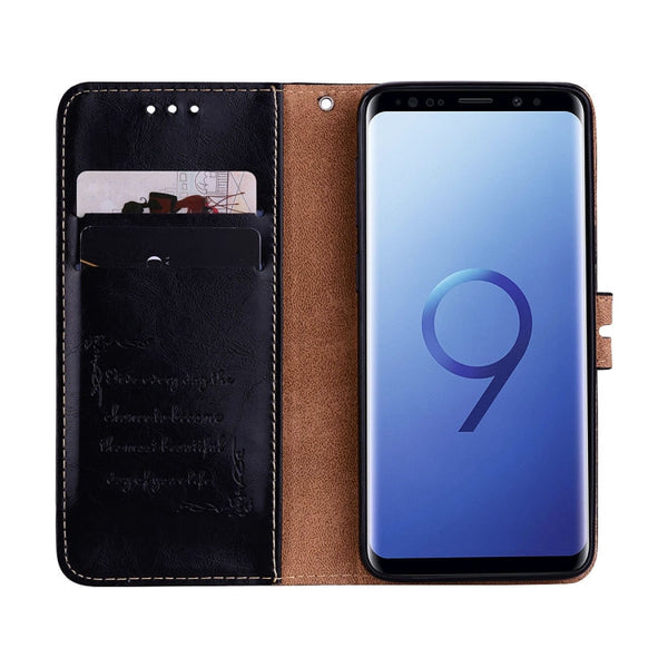 For Galaxy S9 Oil Wax Texture Horizontal Flip Leather Case with Holder & Card Slots & Wallet