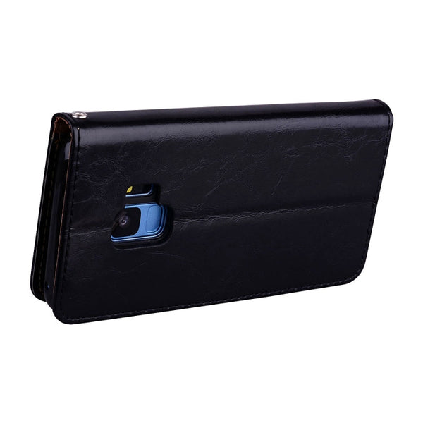 For Galaxy S9 Oil Wax Texture Horizontal Flip Leather Case with Holder & Card Slots & Wallet