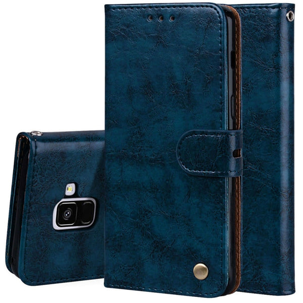 For Galaxy A8 (2018) Business Style Oil Wax Texture Horizontal Flip Leather Case with Holder & Card Slots & Wallet