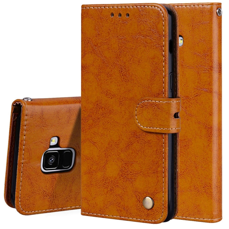 For Galaxy A8 (2018) Business Style Oil Wax Texture Horizontal Flip Leather Case with Holder & Card Slots & Wallet