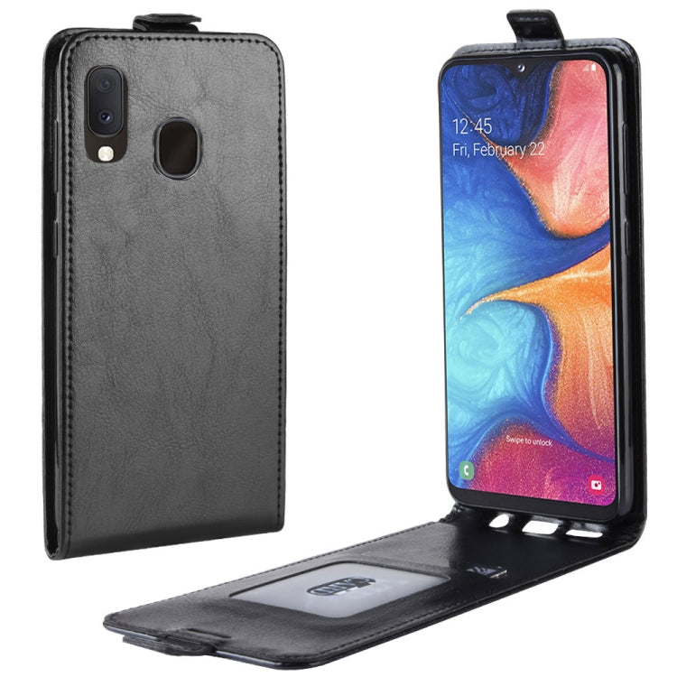 R64 Texture Vertical Flip Leather Case for Galaxy A20e , with Card Slots & Photo Frame