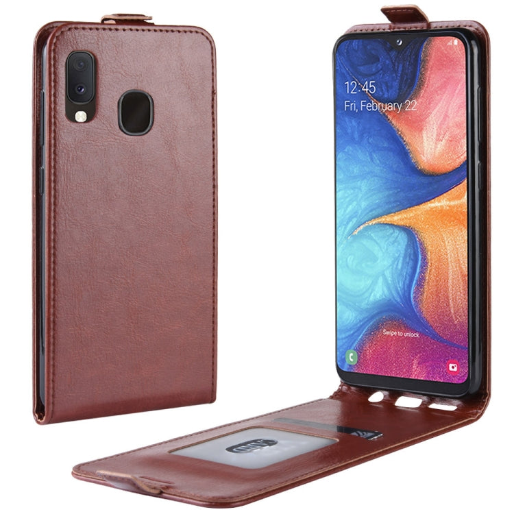 R64 Texture Vertical Flip Leather Case for Galaxy A20e , with Card Slots & Photo Frame