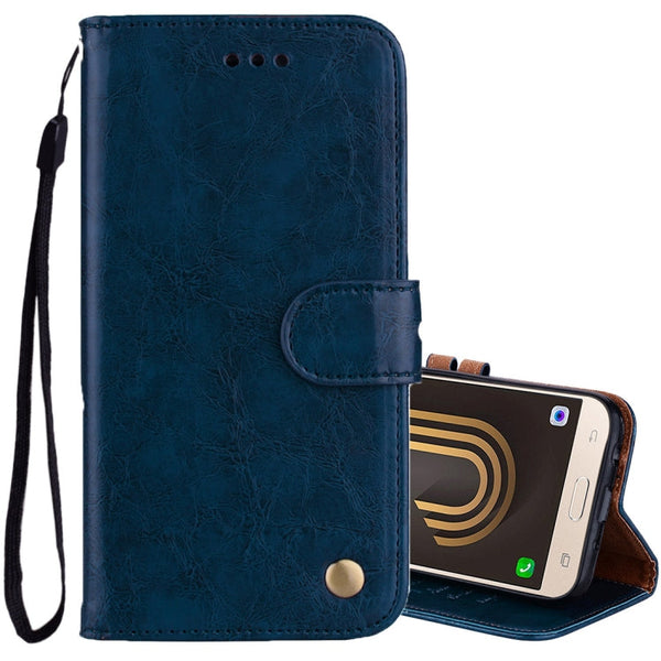 For Galaxy J3 (2017) / J330 (EU Version) Business Style Oil Wax Texture Horizontal Flip Leather Case with Holder & Card Slots & Wallet