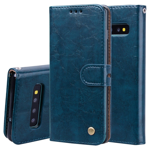 Business Style Oil Wax Texture Horizontal Flip Leather Case for Galaxy S10, with Holder & Card Slots & Wallet