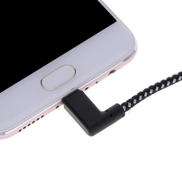 20cm 2A USB to USB-C / Type-C Nylon Weave Style Double Elbow Data Sync Charging Cable
