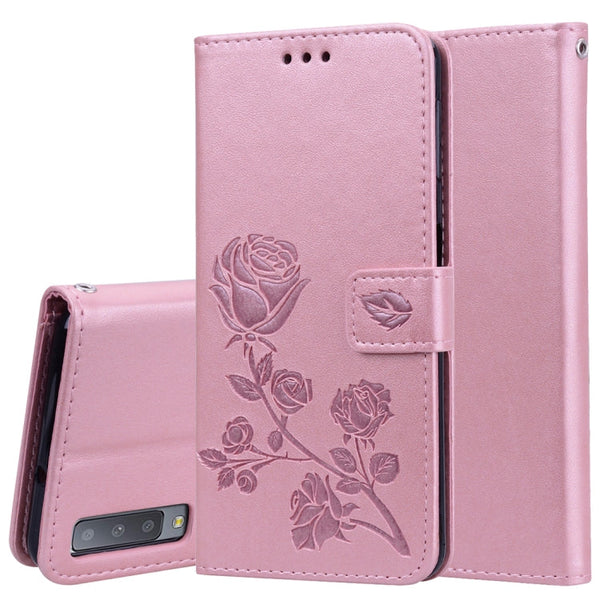 Rose Embossed Horizontal Flip PU Leather Case for Samsung Galaxy A7 (2018) , with Holder & Card Slots & Wallet