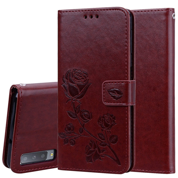 Rose Embossed Horizontal Flip PU Leather Case for Samsung Galaxy A7 (2018) , with Holder & Card Slots & Wallet