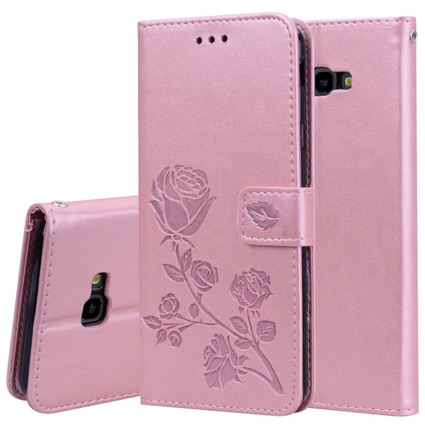 Rose Embossed Horizontal Flip PU Leather Case for Samsung Galaxy J4 Plus, with Holder & Card Slots & Wallet