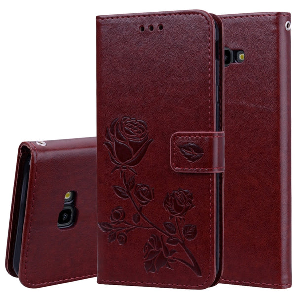 Rose Embossed Horizontal Flip PU Leather Case for Samsung Galaxy J4 Plus, with Holder & Card Slots & Wallet