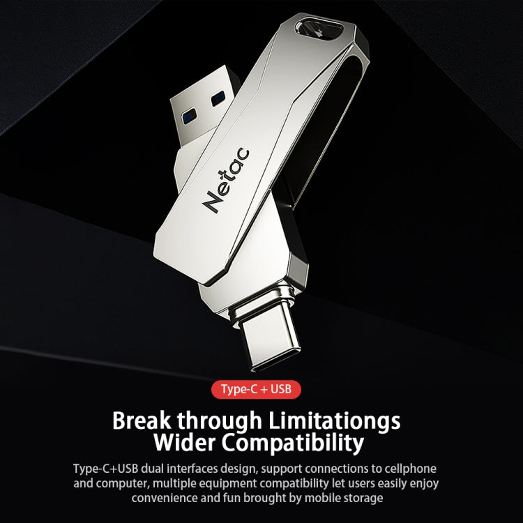 Netac U782C 128GB USB-C / Type-C + USB 3.0 360 Degrees Rotation Zinc Alloy Flash Drive OTG U Disk