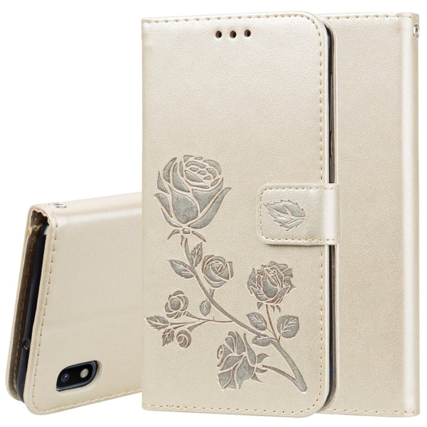 Rose Embossed Horizontal Flip PU Leather Case for Galaxy A10, with Holder & Card Slots & Wallet