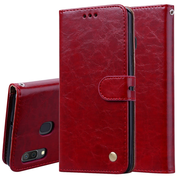 Business Style Oil Wax Texture Horizontal Flip Leather Case for Galaxy A30, with Holder & Card Slots & Wallet
