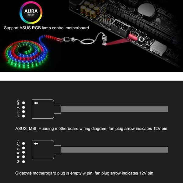 3 Pin 5V 1 to 5 Motherboard AURA RGB PC Cooling Extension Cable for Asus, 1 to 5