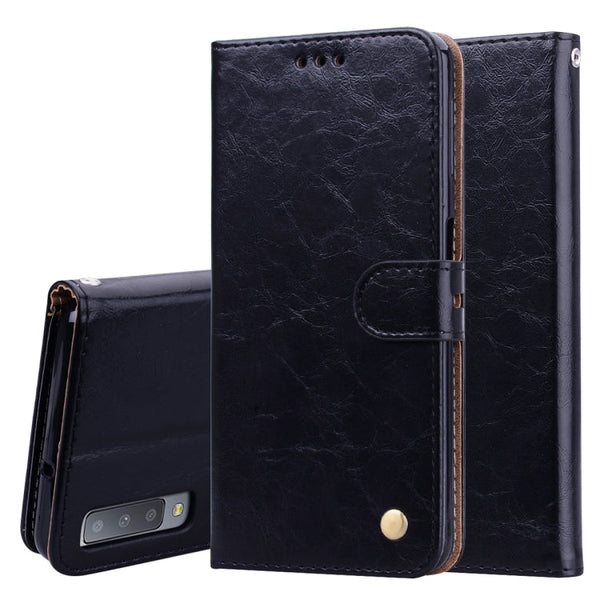 Business Style Oil Wax Texture Horizontal Flip Leather Case for Galaxy A7 (2018), with Holder & Card Slots & Wallet