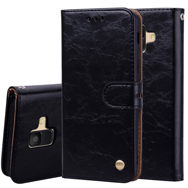 Business Style Oil Wax Texture Horizontal Flip Leather Case for Galaxy A6 (2018), with Holder & Card Slots & Wallet