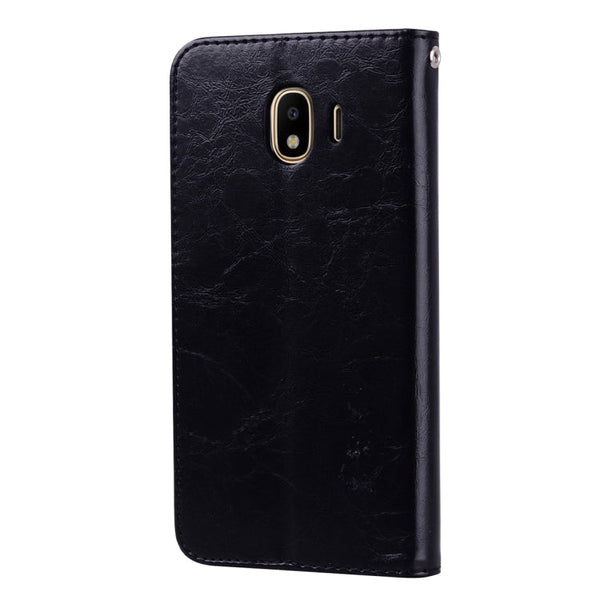Business Style Oil Wax Texture Horizontal Flip Leather Case for Galaxy J4 (EU Version) (2018), with Holder & Card Slots & Wallet