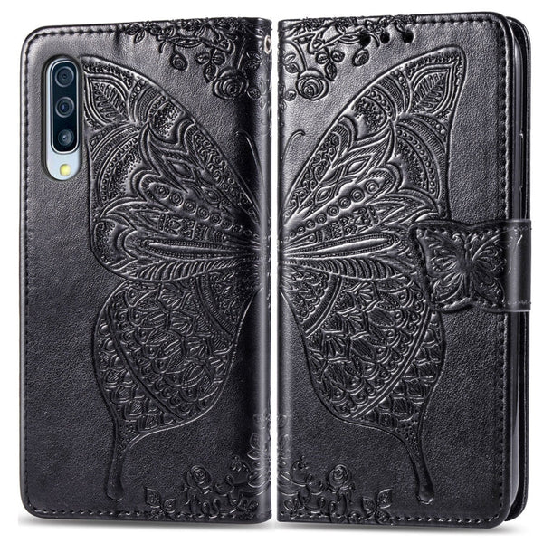 Butterfly Love Flowers Embossing Horizontal Flip Leather Case for Galaxy A70, with Holder & Card Slots & Wallet & Lanyard