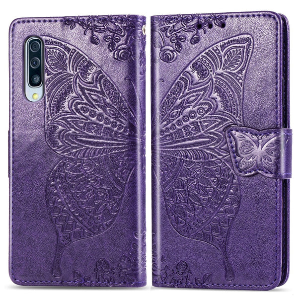 Butterfly Love Flowers Embossing Horizontal Flip Leather Case for Galaxy A70, with Holder & Card Slots & Wallet & Lanyard
