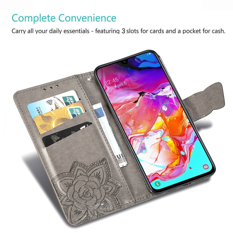 Butterfly Love Flowers Embossing Horizontal Flip Leather Case for Galaxy A70, with Holder & Card Slots & Wallet & Lanyard