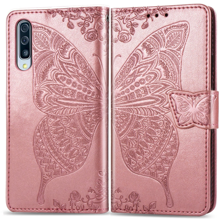 Butterfly Love Flowers Embossing Horizontal Flip Leather Case for Galaxy A70, with Holder & Card Slots & Wallet & Lanyard