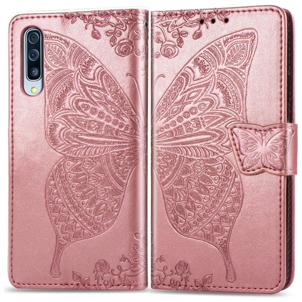 Butterfly Love Flowers Embossing Horizontal Flip Leather Case for Galaxy A70, with Holder & Card Slots & Wallet & Lanyard