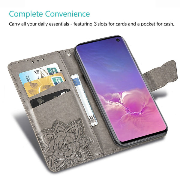 Butterfly Love Flowers Embossing Horizontal Flip Leather Case for Galaxy S10e, with Holder & Card Slots & Wallet & Lanyard