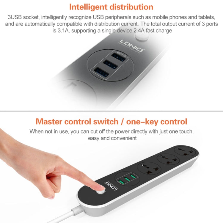 LDNIO SC3301 3 x USB Ports Travel Home Office Socket, Cable Length: 1.6m, US Plug, SAS8610AUS, SAS8610BUS, SAS8610EU, SAS8610UK