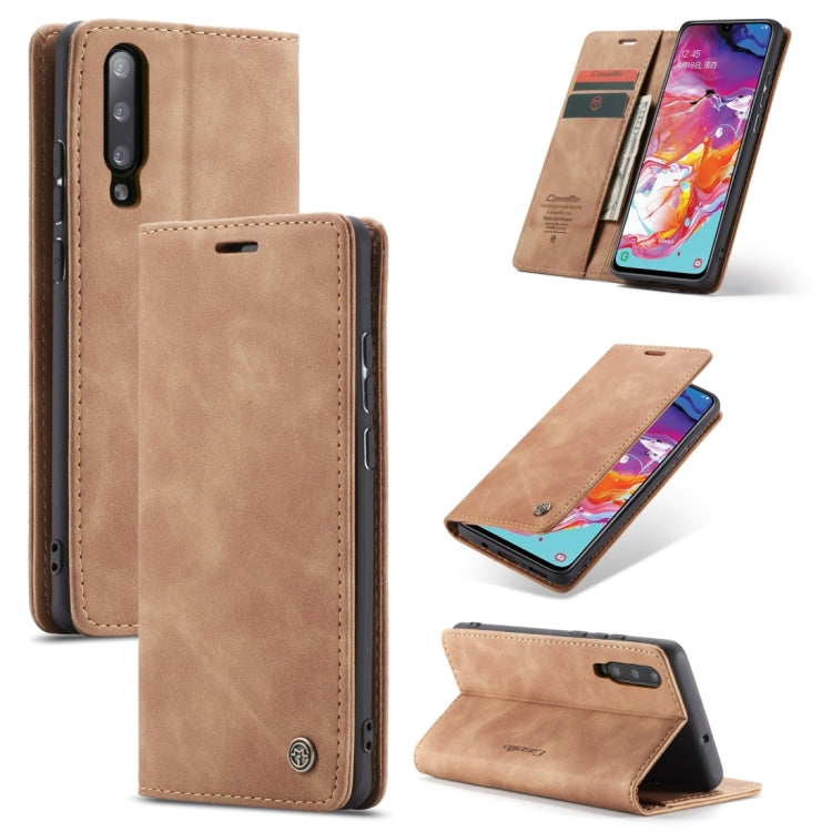 CaseMe-013 Multifunctional Retro Frosted Horizontal Flip Leather Case for Galaxy A70, with Card Slot & Holder & Zipper Wallet & Photo Frame