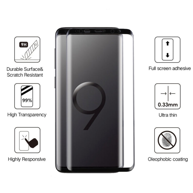 25 PCS For Galaxy S9 Plus 0.33mm 9H Surface Hardness 3D Curved Edge Anti-scratch Full Screen HD Full Glue Glass Screen Protector