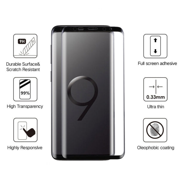 25 PCS For Galaxy S9 Plus 0.33mm 9H Surface Hardness 3D Curved Edge Anti-scratch Full Screen HD Full Glue Glass Screen Protector