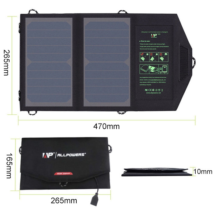 ALLPOWERS Solar Panel 10W 5V Solar Charger Portable Solar Battery Chargers Charging