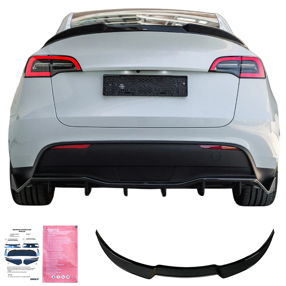OW Rear Spoiler Tail Wing TESLA Model Y 2020-2025 Gloss Black ABS Plastic Self Adhesive On