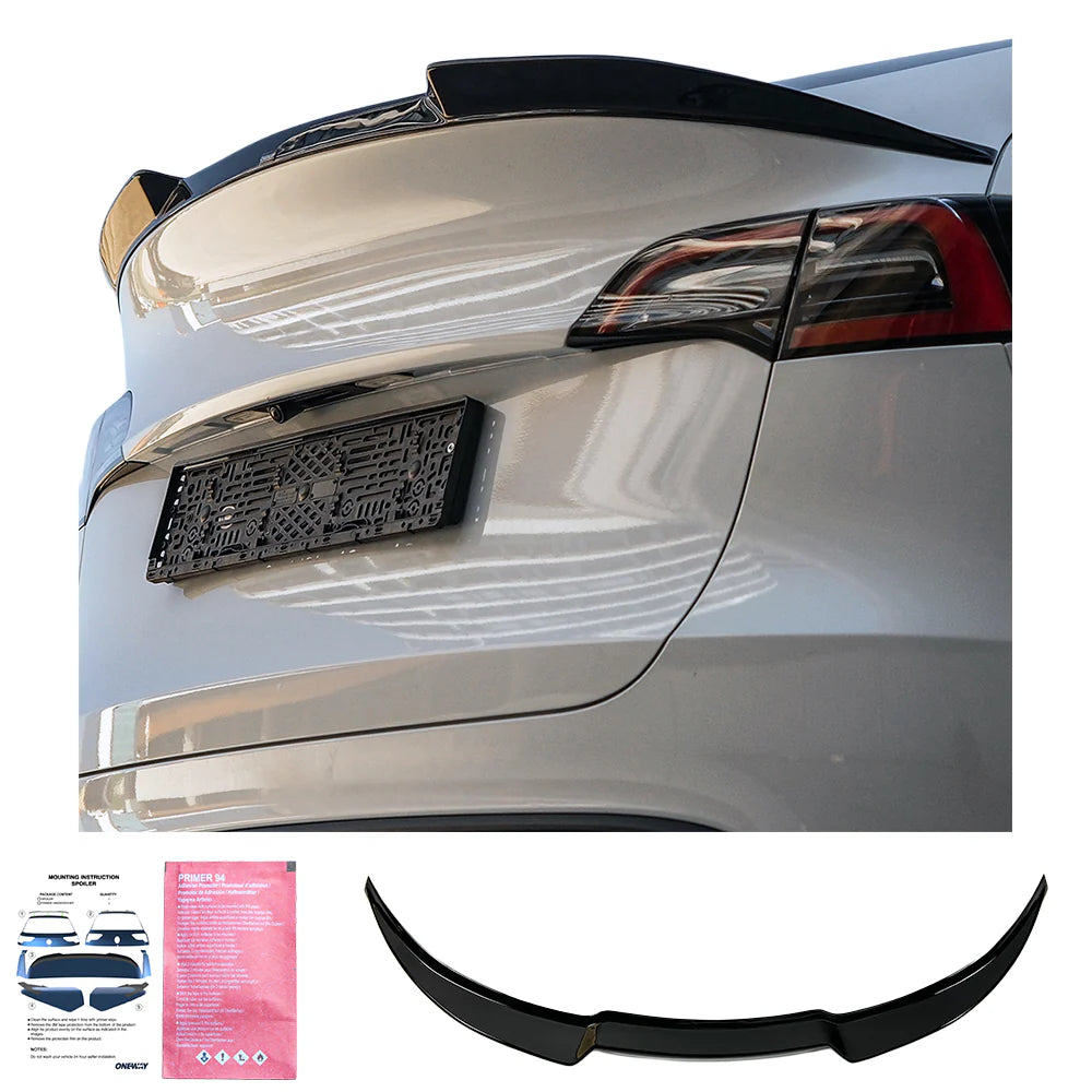 OW Rear Spoiler Tail Wing TESLA Model Y 2020-2025 Gloss Black ABS Plastic Self Adhesive On