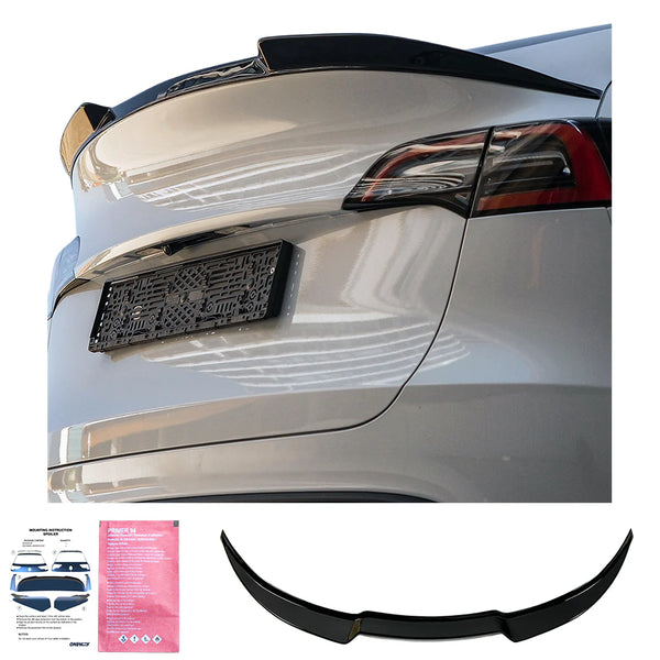 OW Rear Spoiler Tail Wing TESLA Model Y 2020-2025 Gloss Black ABS Plastic Self Adhesive On