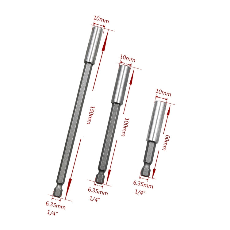 3 in 1 1/4 Electric Batch Head High Magnetism Connecting Rod Pistol Drill Extension Rod Sleeve Fast Turning Joint, Length: 60/100/150mm, 60/100/150mm Joint