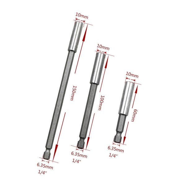 3 in 1 1/4 Electric Batch Head High Magnetism Connecting Rod Pistol Drill Extension Rod Sleeve Fast Turning Joint, Length: 60/100/150mm, 60/100/150mm Joint