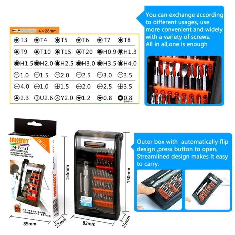 JAKEMY JM-8151 38 in 1 Screwdriver Tools Set Precision Screwdriver Set Repair Tool Hand Tools, JM-8151