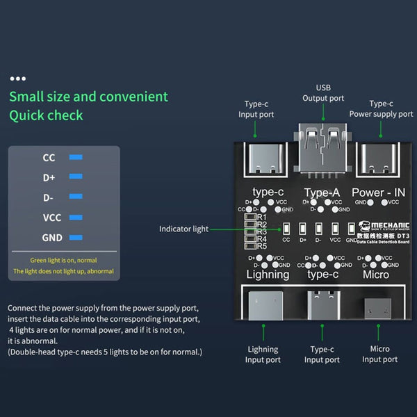 MECHANIC DT3 USB Data Cable Detection Board Short Circuit On-Off Switching Tester