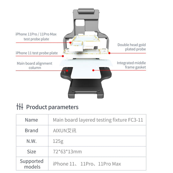 Aixun FC3-11 Mainboard Layered Testing Fixture for iPhone 11/11 Pro/11Pro Max, Aixun FC3-11