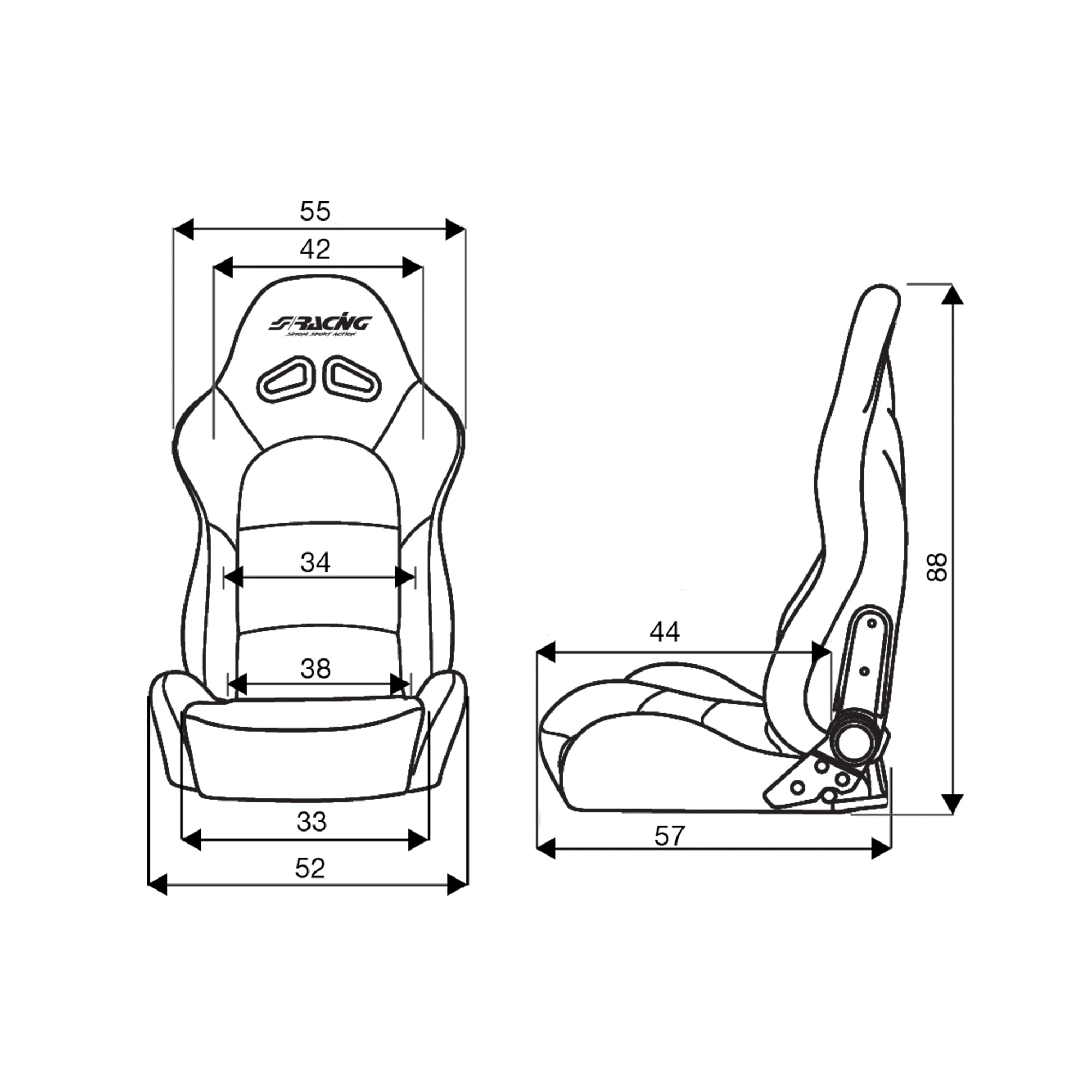 Simoni Racing SRS/10 Max Universal Sports Bucket Seat x1 Individual Hardwearing Textile Fabric Black Edition