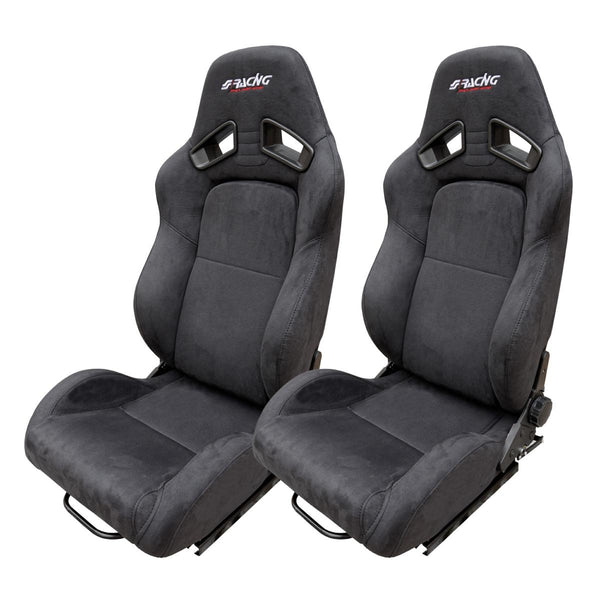 Simoni Racing x2 (A Pair) Charles Universal Black Velvet Suede Alcantara Recline Bucket Seats Black +slides